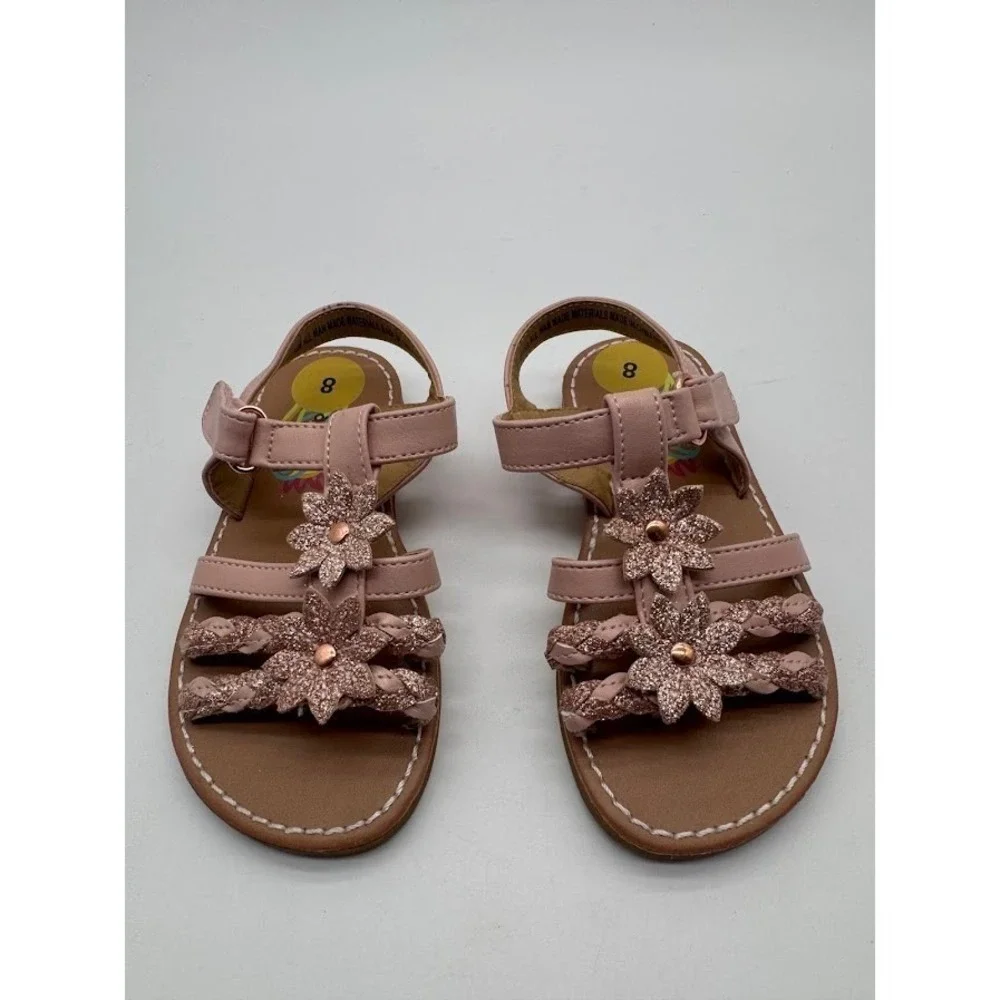 Rachel Shoes Pink Glitter Flower Sandals Toddler Girls Size 8 Nessa 15976 Casual
